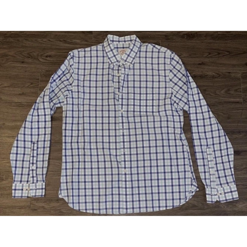 Brooks Brothers Red Fleece Shirt Mens XL Blue Check Long Sleeve Button Up